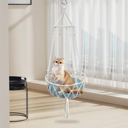 Macrame Cat Hammock - Handwoven Boho Cat Swing For Indoor/OutdoorCat HammockBravo Pets