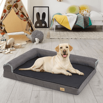 L - shape Pet Calming Bed Chaise Sofa Kennel Mat with Removable Plush CoverDog BedBravo Pets