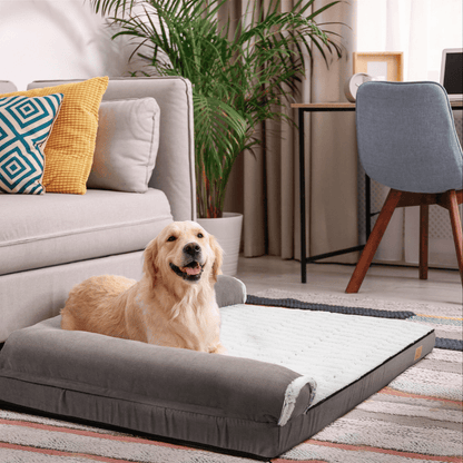 L - shape Pet Calming Bed Chaise Sofa Kennel Mat with Removable Plush CoverDog BedBravo Pets