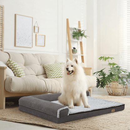 L - shape Pet Calming Bed Chaise Sofa Kennel Mat with Removable Plush CoverDog BedBravo Pets