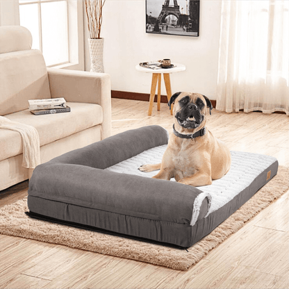 L - shape Pet Calming Bed Chaise Sofa Kennel Mat with Removable Plush CoverDog BedBravo Pets