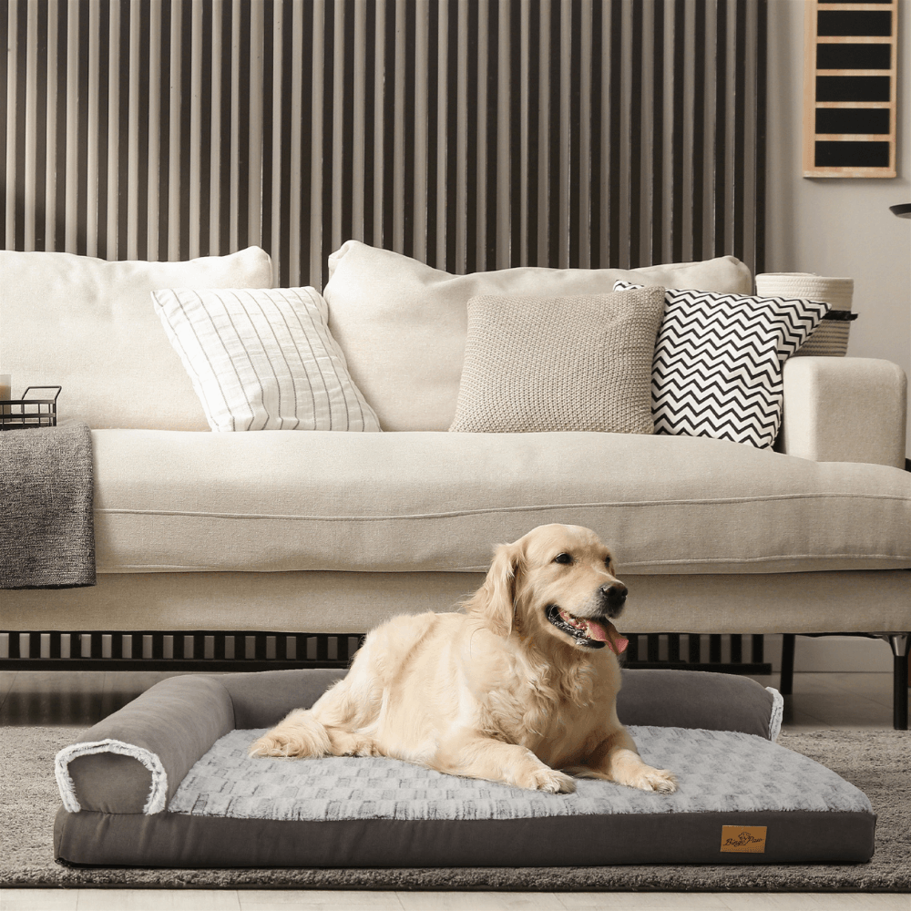 L - shape Pet Calming Bed Chaise Sofa Kennel Mat with Removable Plush CoverDog BedBravo Pets