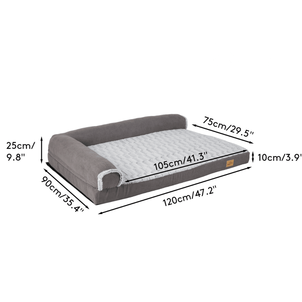 L - shape Pet Calming Bed Chaise Sofa Kennel Mat with Removable Plush CoverDog BedBravo Pets