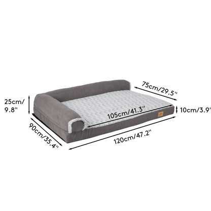 L - shape Pet Calming Bed Chaise Sofa Kennel Mat with Removable Plush CoverDog BedBravo Pets