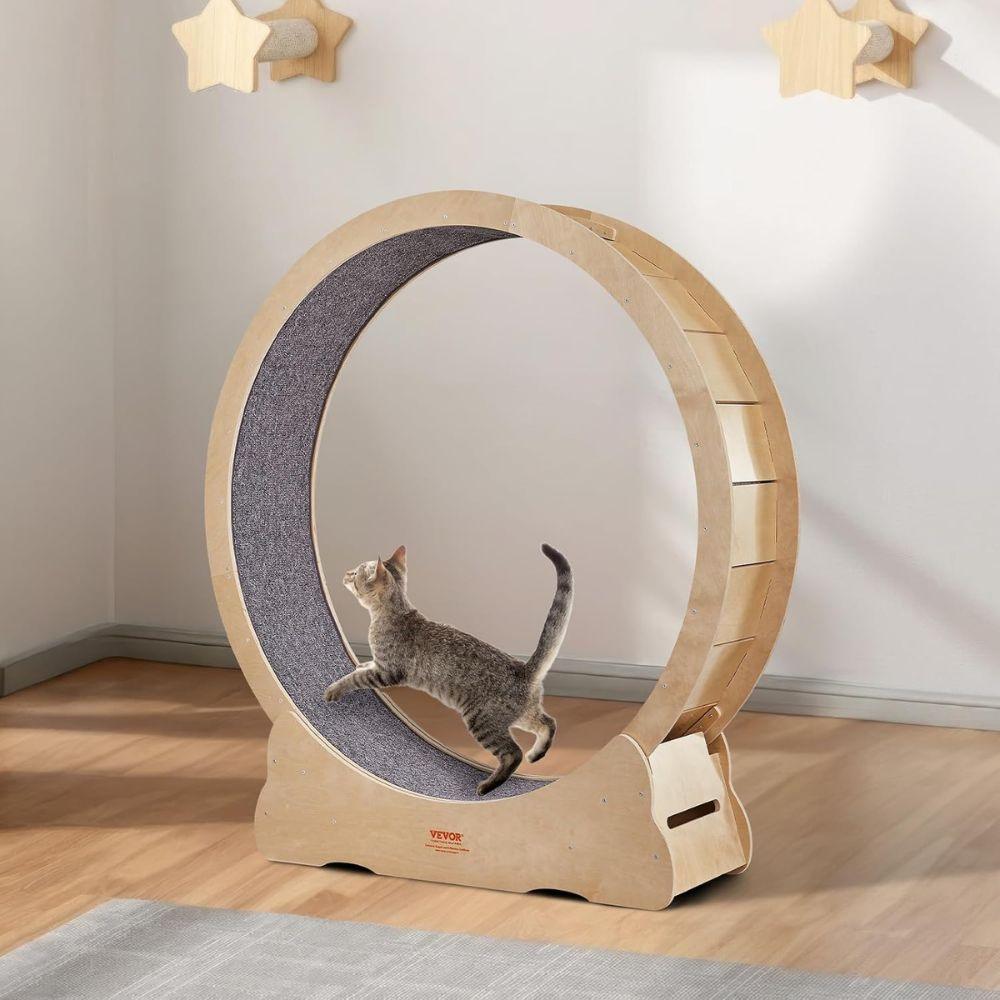 Cat Exercise Wheel Natural Wood Silent Running Toy Treadmill Roller WheelCat ExerciseBravo Pets