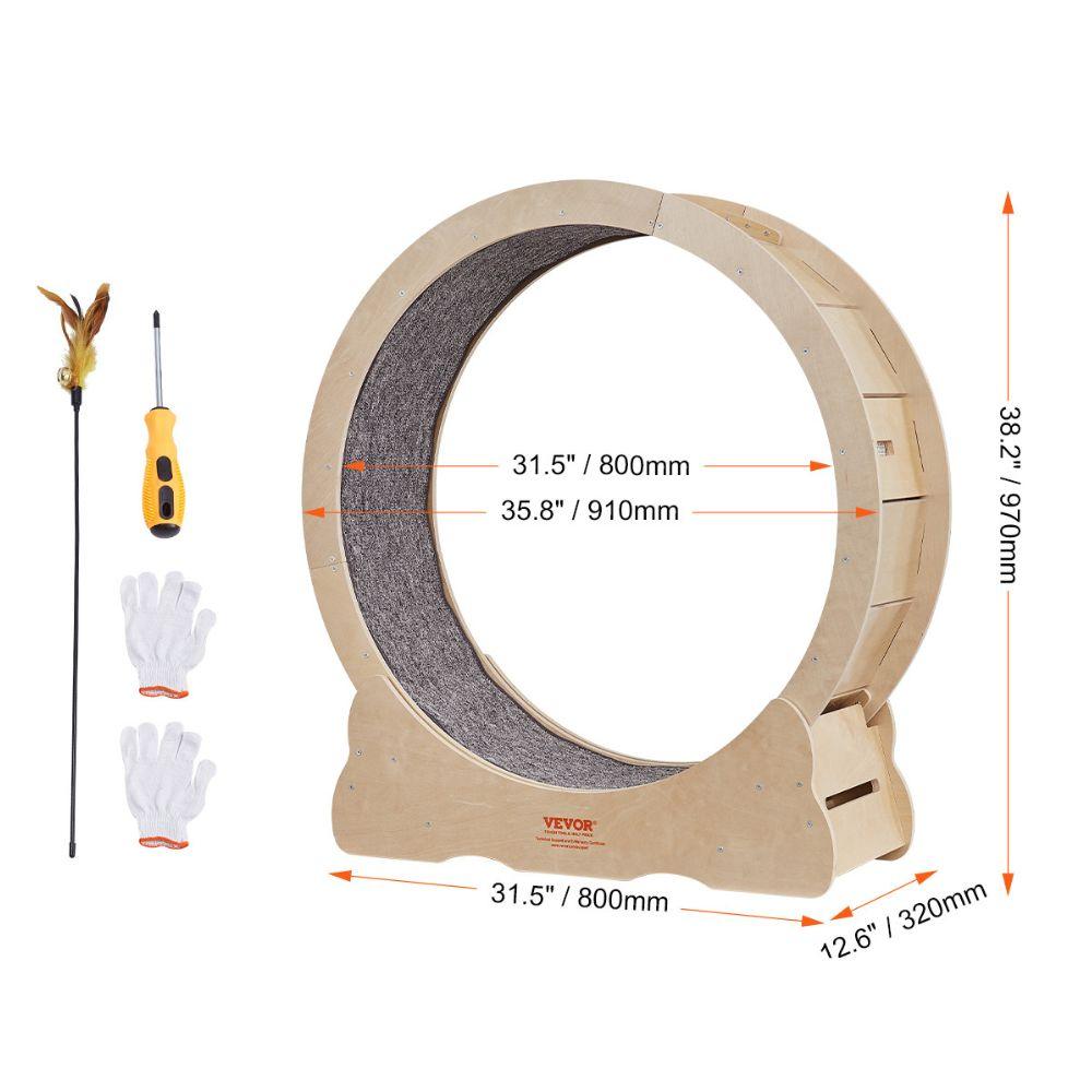 Cat Exercise Wheel Natural Wood Silent Running Toy Treadmill Roller WheelCat ExerciseBravo Pets