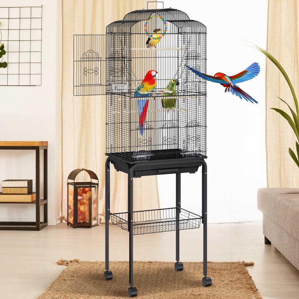 Bird Cage with Rolling Stand and Hanging Toys Large Metal AviaryBird CageBravo Pets