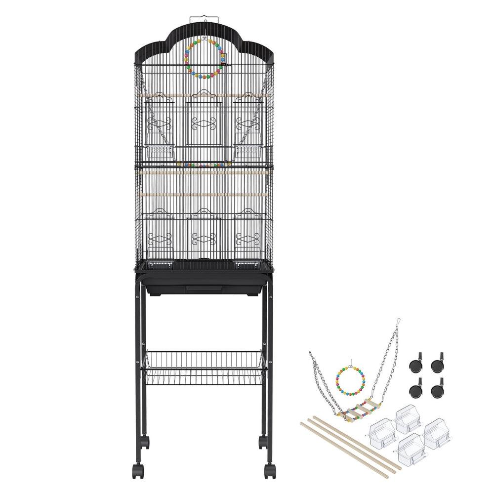 Bird Cage with Rolling Stand and Hanging Toys Large Metal AviaryBird CageBravo Pets