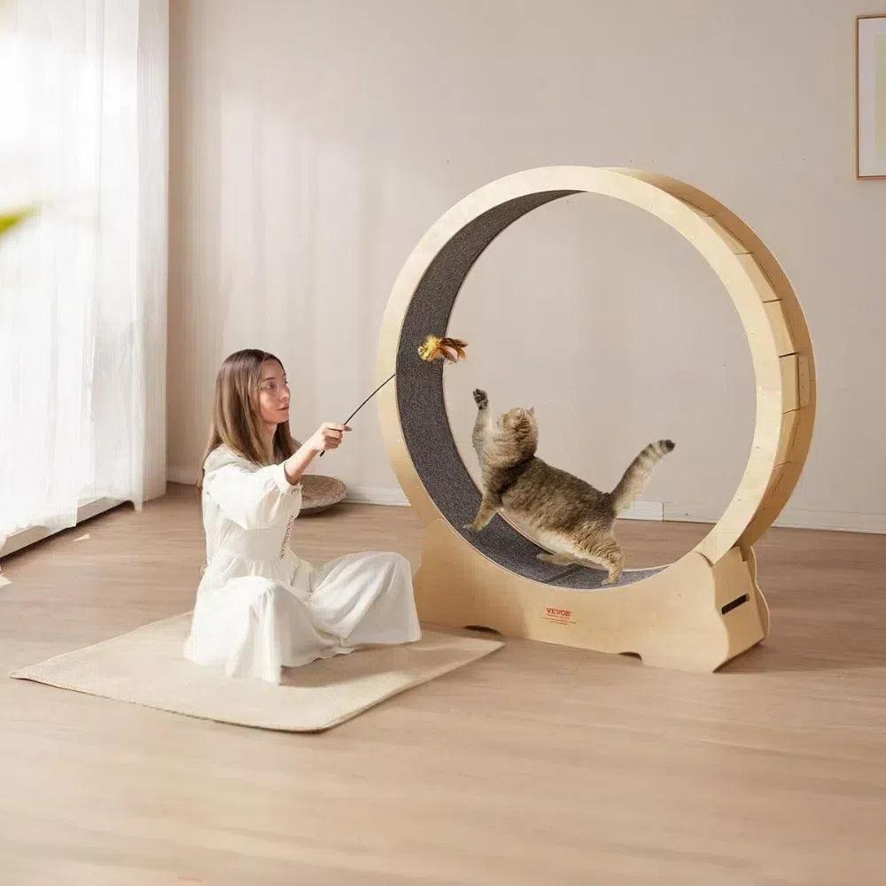 Cat Exercise Wheel Natural Wood Silent Running Toy Treadmill Roller WheelCat ExerciseBravo Pets