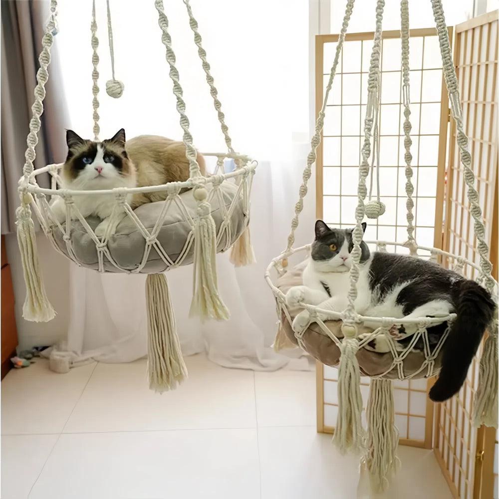 Hand Woven Cotton Cat Hammock Luxurious Hanging Basket for Indoor CatsCat HammockBravo Pets