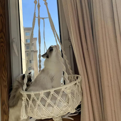 Hand Woven Cotton Cat Hammock Luxurious Hanging Basket for Indoor CatsCat HammockBravo Pets