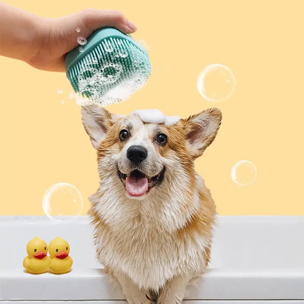 Dog Bathing Brush Pet Massage Brush Shampoo Dispenser Soft Silicone BrushDog GroomingBravo Pets
