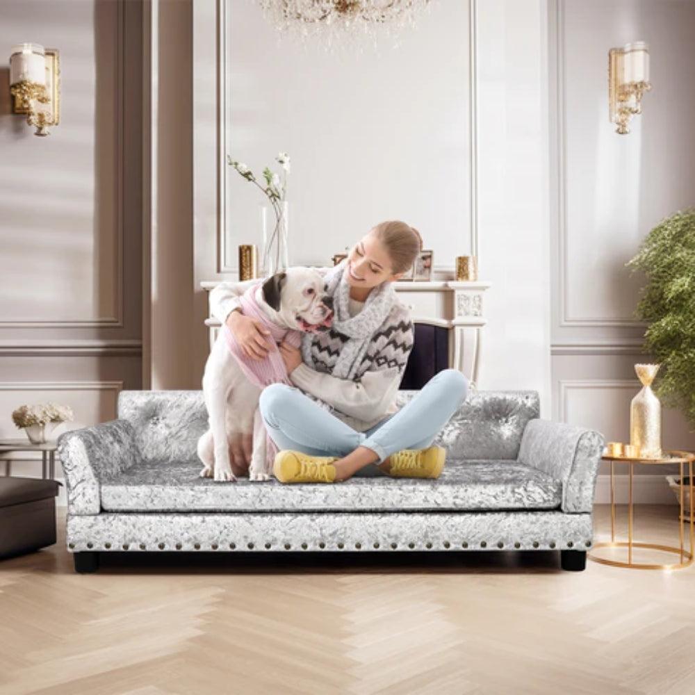 Pet Dog Couch Bed Deluxe Dutch Velvet Upholstered Sofa Bed Removable CushionDog BedBravo Pets