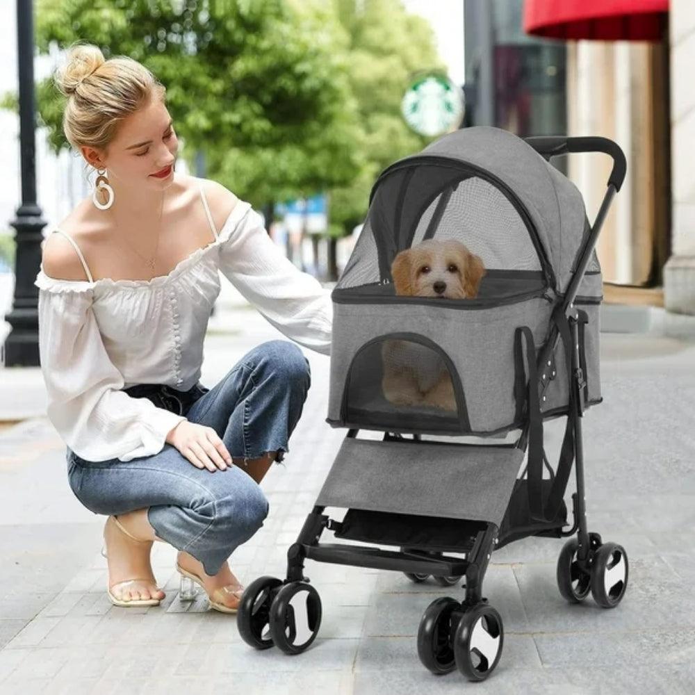 Pet Stroller with Rain Cover Dog Cat Pushchair Trolley Detachable Carrier FoldingPet StrollerBravo Pets
