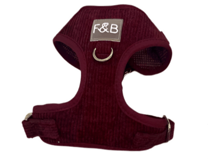 Trendy Royal Red Corduroy Harness, Leash & Poop Bag Holder Set – Elegant & Practical Pet Walking KitDog HarnessBravo Pets