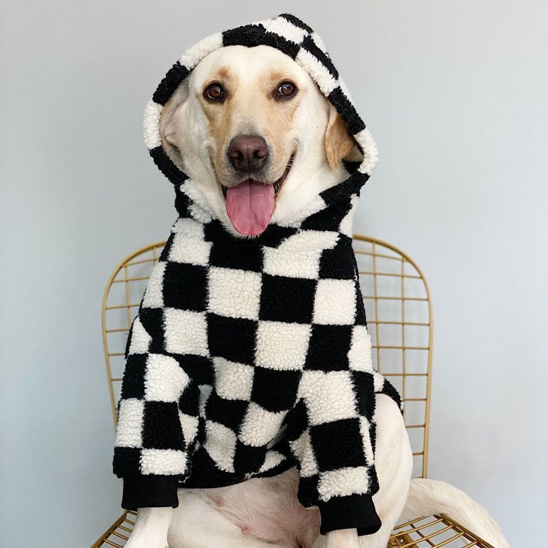 Cosy Dog Fleece Hoodie – Black & White Checkered DesignDog ApparelBravo Pets