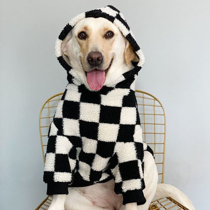 Cosy Dog Fleece Hoodie – Black & White Checkered DesignDog ApparelBravo Pets