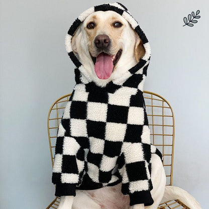 Cosy Dog Fleece Hoodie – Black & White Checkered DesignDog ApparelBravo Pets