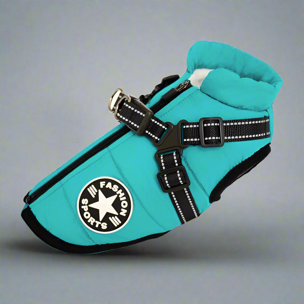 Sky Blue Sport Waterproof Winter Jacket with Built - In Harness – Warm, Windproof & Secure for Cold Weather WalksDog HarnessBravo Pets